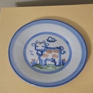 M.A. Hadley Blue and Gray Stoneware Plate with Cow Design 8.75 Inches
